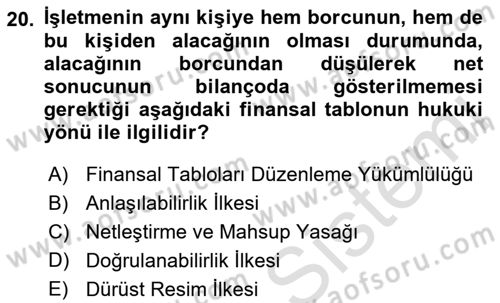 Muhasebe ve Hukuk Dersi 2019 - 2020 Yılı (Vize) Ara Sınav Soruları 20. Soru
