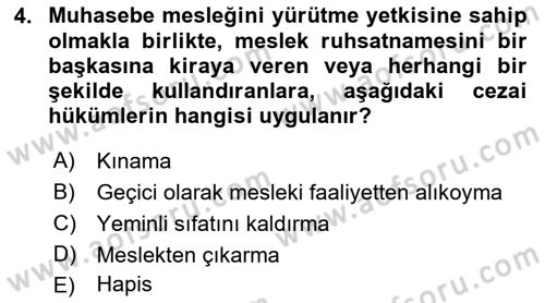 Muhasebe ve Hukuk Dersi 2019 - 2020 Yılı (Vize) Ara Sınav Soruları 4. Soru