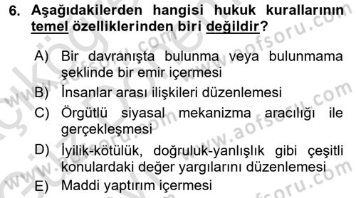 Muhasebe ve Hukuk Dersi 2019 - 2020 Yılı (Vize) Ara Sınav Soruları 6. Soru