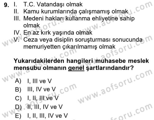 Muhasebe ve Hukuk Dersi 2019 - 2020 Yılı (Vize) Ara Sınav Soruları 9. Soru