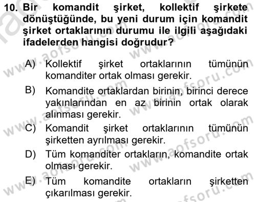 Muhasebe ve Hukuk Dersi 2019 - 2020 Yılı (Final) Dönem Sonu Sınav Soruları 10. Soru