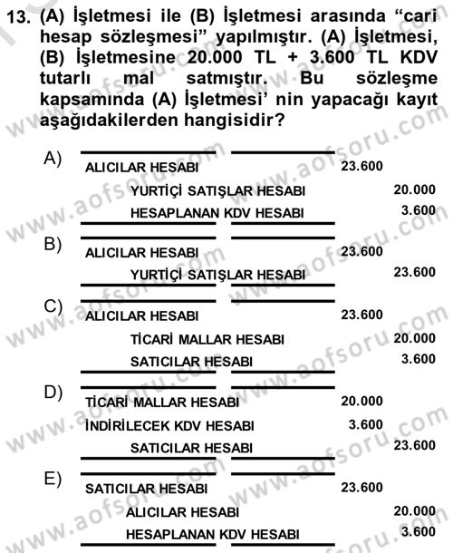 Muhasebe ve Hukuk Dersi 2019 - 2020 Yılı (Final) Dönem Sonu Sınav Soruları 13. Soru