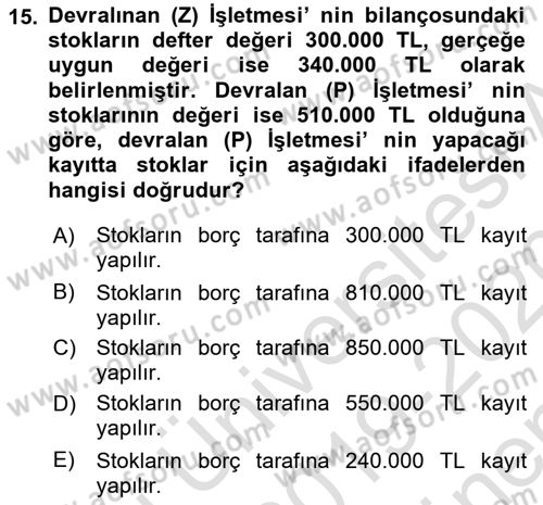Muhasebe ve Hukuk Dersi 2019 - 2020 Yılı (Final) Dönem Sonu Sınav Soruları 15. Soru