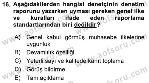 Muhasebe ve Hukuk Dersi 2019 - 2020 Yılı (Final) Dönem Sonu Sınav Soruları 16. Soru