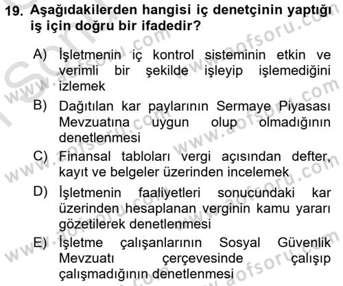 Muhasebe ve Hukuk Dersi 2019 - 2020 Yılı (Final) Dönem Sonu Sınav Soruları 19. Soru