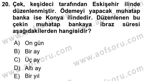 Muhasebe ve Hukuk Dersi 2019 - 2020 Yılı (Final) Dönem Sonu Sınav Soruları 20. Soru