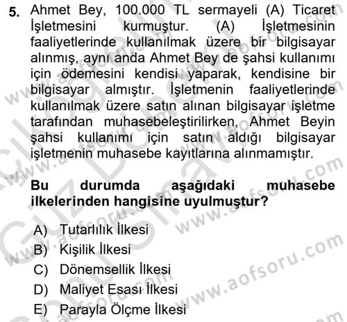 Muhasebe ve Hukuk Dersi 2019 - 2020 Yılı (Final) Dönem Sonu Sınav Soruları 5. Soru