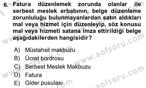 Muhasebe ve Hukuk Dersi 2019 - 2020 Yılı (Final) Dönem Sonu Sınav Soruları 6. Soru