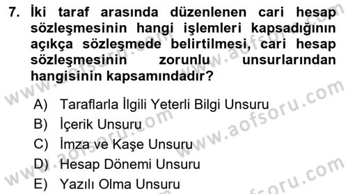 Muhasebe ve Hukuk Dersi 2019 - 2020 Yılı (Final) Dönem Sonu Sınav Soruları 7. Soru