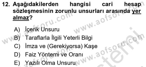Muhasebe ve Hukuk Dersi 2020 - 2021 Yılı Yaz Okulu Sınav Soruları 12. Soru