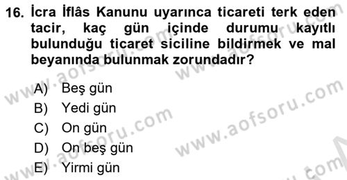 Muhasebe ve Hukuk Dersi 2020 - 2021 Yılı Yaz Okulu Sınav Soruları 16. Soru