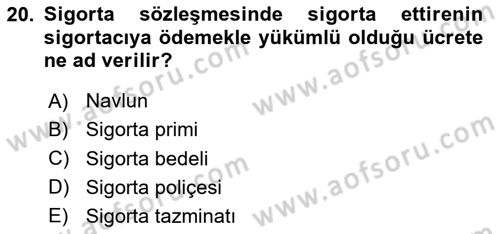 Muhasebe ve Hukuk Dersi 2020 - 2021 Yılı Yaz Okulu Sınav Soruları 20. Soru