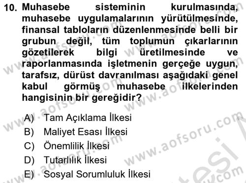 Muhasebe ve Hukuk Dersi 2021 - 2022 Yılı (Vize) Ara Sınav Soruları 10. Soru