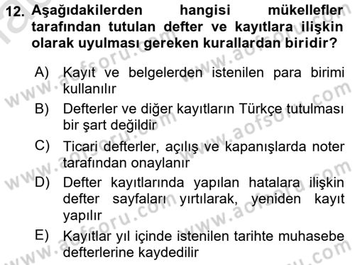Muhasebe ve Hukuk Dersi 2021 - 2022 Yılı (Vize) Ara Sınav Soruları 12. Soru