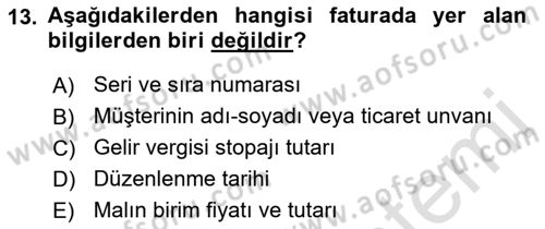 Muhasebe ve Hukuk Dersi 2021 - 2022 Yılı (Vize) Ara Sınav Soruları 13. Soru