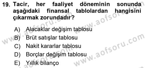 Muhasebe ve Hukuk Dersi 2021 - 2022 Yılı (Vize) Ara Sınav Soruları 19. Soru
