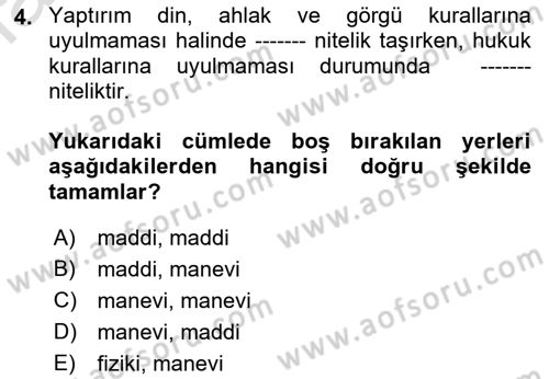 Muhasebe ve Hukuk Dersi 2021 - 2022 Yılı (Vize) Ara Sınav Soruları 4. Soru