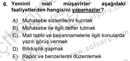 Muhasebe ve Hukuk Dersi 2021 - 2022 Yılı (Vize) Ara Sınav Soruları 6. Soru