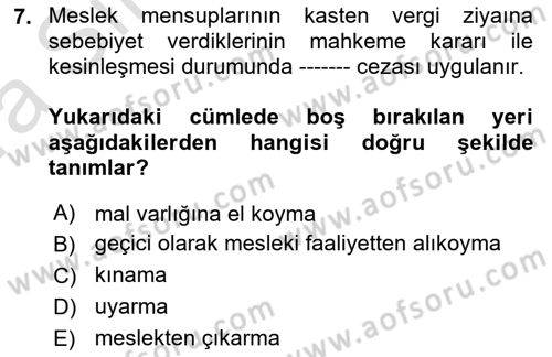 Muhasebe ve Hukuk Dersi 2021 - 2022 Yılı (Vize) Ara Sınav Soruları 7. Soru