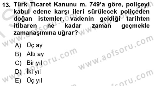 Muhasebe ve Hukuk Dersi 2021 - 2022 Yılı (Final) Dönem Sonu Sınav Soruları 13. Soru