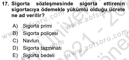 Muhasebe ve Hukuk Dersi 2021 - 2022 Yılı (Final) Dönem Sonu Sınav Soruları 17. Soru