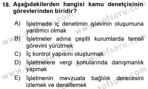 Muhasebe ve Hukuk Dersi 2021 - 2022 Yılı (Final) Dönem Sonu Sınav Soruları 18. Soru