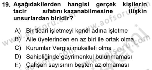Muhasebe ve Hukuk Dersi 2021 - 2022 Yılı (Final) Dönem Sonu Sınav Soruları 19. Soru