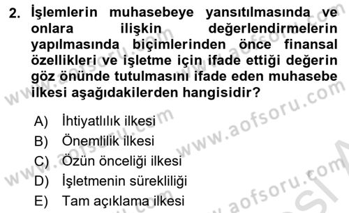 Muhasebe ve Hukuk Dersi 2021 - 2022 Yılı (Final) Dönem Sonu Sınav Soruları 2. Soru