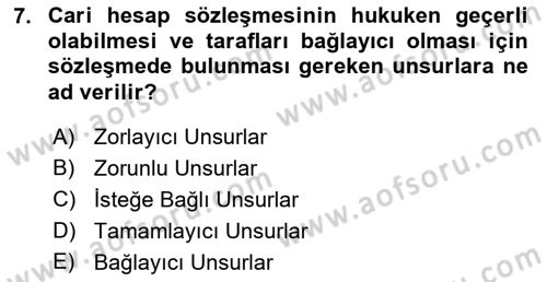Muhasebe ve Hukuk Dersi 2021 - 2022 Yılı (Final) Dönem Sonu Sınav Soruları 7. Soru