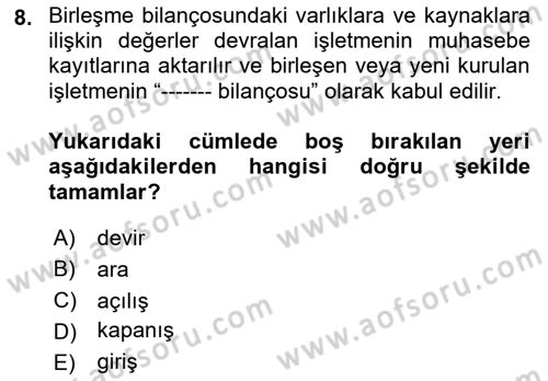 Muhasebe ve Hukuk Dersi 2021 - 2022 Yılı (Final) Dönem Sonu Sınav Soruları 8. Soru