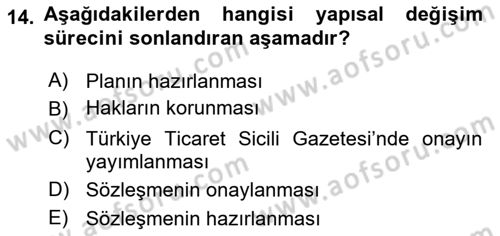 Muhasebe ve Hukuk Dersi 2021 - 2022 Yılı Yaz Okulu Sınav Soruları 14. Soru