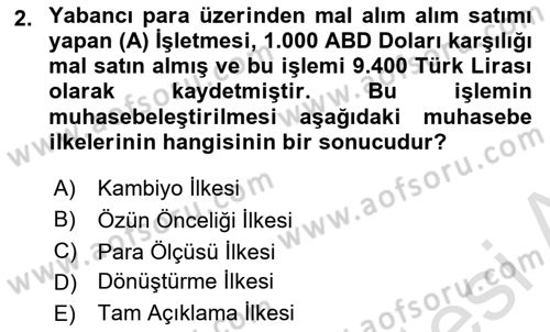 Muhasebe ve Hukuk Dersi 2021 - 2022 Yılı Yaz Okulu Sınav Soruları 2. Soru