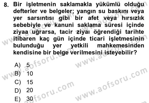Muhasebe ve Hukuk Dersi 2021 - 2022 Yılı Yaz Okulu Sınav Soruları 8. Soru