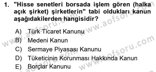 Muhasebe ve Hukuk Dersi 2022 - 2023 Yılı (Vize) Ara Sınav Soruları 1. Soru