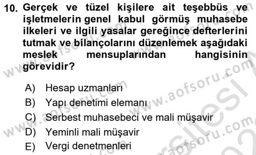 Muhasebe ve Hukuk Dersi 2022 - 2023 Yılı (Vize) Ara Sınav Soruları 10. Soru