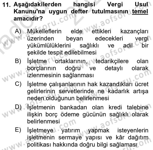 Muhasebe ve Hukuk Dersi 2022 - 2023 Yılı (Vize) Ara Sınav Soruları 11. Soru