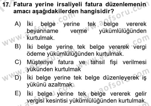 Muhasebe ve Hukuk Dersi 2022 - 2023 Yılı (Vize) Ara Sınav Soruları 17. Soru