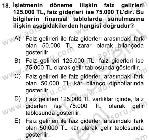 Muhasebe ve Hukuk Dersi 2022 - 2023 Yılı (Vize) Ara Sınav Soruları 18. Soru
