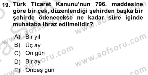 Muhasebe ve Hukuk Dersi 2022 - 2023 Yılı (Vize) Ara Sınav Soruları 19. Soru