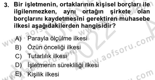 Muhasebe ve Hukuk Dersi 2022 - 2023 Yılı (Vize) Ara Sınav Soruları 3. Soru