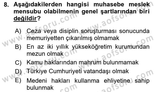 Muhasebe ve Hukuk Dersi 2022 - 2023 Yılı (Vize) Ara Sınav Soruları 8. Soru