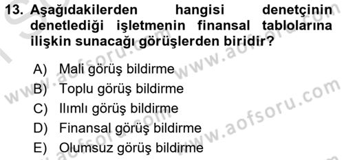 Muhasebe ve Hukuk Dersi 2022 - 2023 Yılı (Final) Dönem Sonu Sınav Soruları 13. Soru