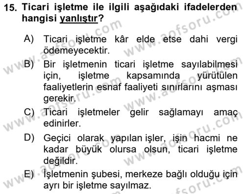 Muhasebe ve Hukuk Dersi 2022 - 2023 Yılı (Final) Dönem Sonu Sınav Soruları 15. Soru