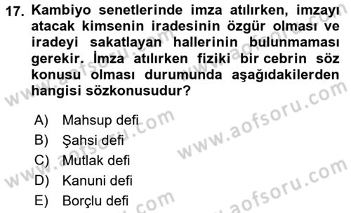 Muhasebe ve Hukuk Dersi 2022 - 2023 Yılı (Final) Dönem Sonu Sınav Soruları 17. Soru