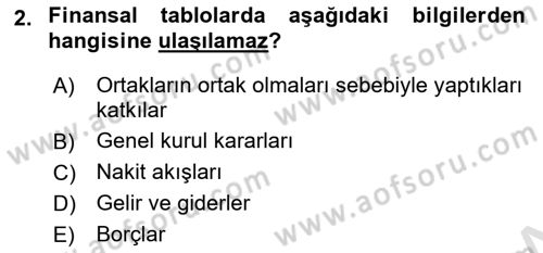 Muhasebe ve Hukuk Dersi 2022 - 2023 Yılı (Final) Dönem Sonu Sınav Soruları 2. Soru