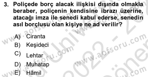 Muhasebe ve Hukuk Dersi 2022 - 2023 Yılı (Final) Dönem Sonu Sınav Soruları 3. Soru