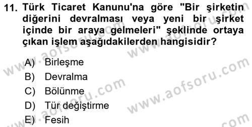 Muhasebe ve Hukuk Dersi 2022 - 2023 Yılı Yaz Okulu Sınav Soruları 11. Soru