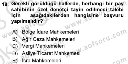 Muhasebe ve Hukuk Dersi 2022 - 2023 Yılı Yaz Okulu Sınav Soruları 18. Soru