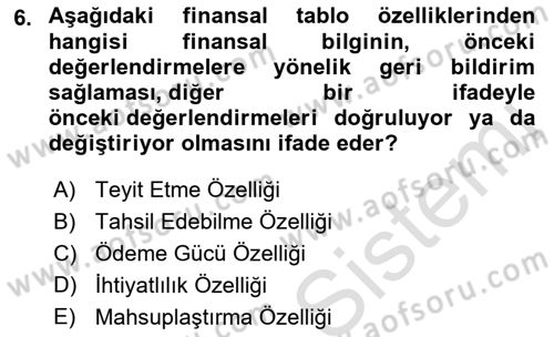 Muhasebe ve Hukuk Dersi 2022 - 2023 Yılı Yaz Okulu Sınav Soruları 6. Soru