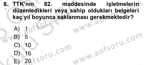Muhasebe ve Hukuk Dersi 2022 - 2023 Yılı Yaz Okulu Sınav Soruları 8. Soru